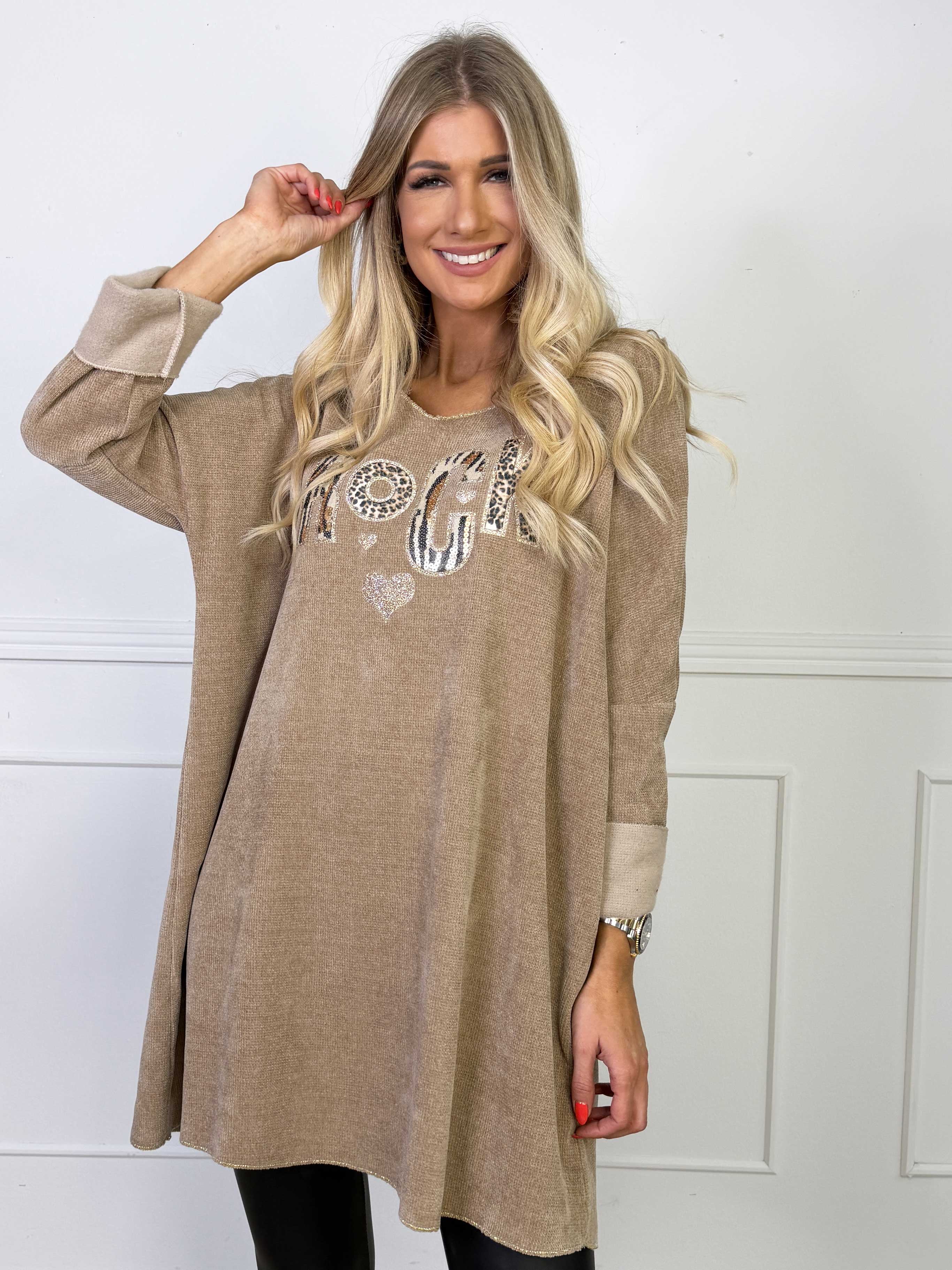 Rocka - Kort kjole i blød strik med motiv